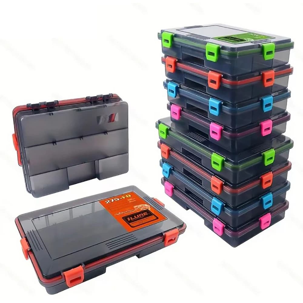 Scatola per Attrezzatura da Pesca, Contenitore in Plastica, Organizer con Divisori Rimovibili - Portaoggetti per la Pesca