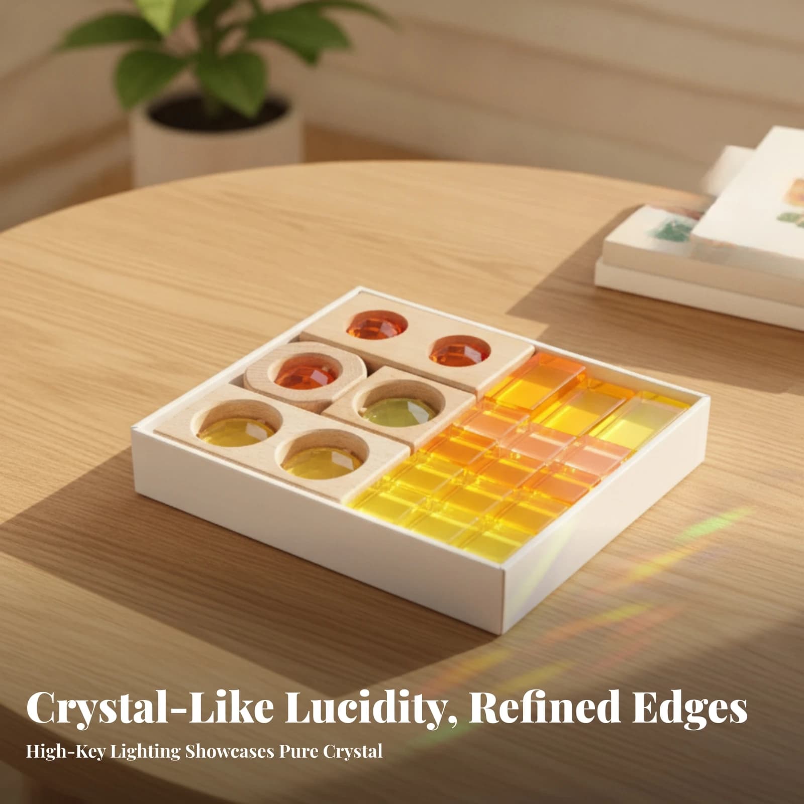 Translucent Stacking Blocks Sensory Wooden Building Toy with Acrylic Blocks Educational Toy Set Natural Smooth for Preschoolers