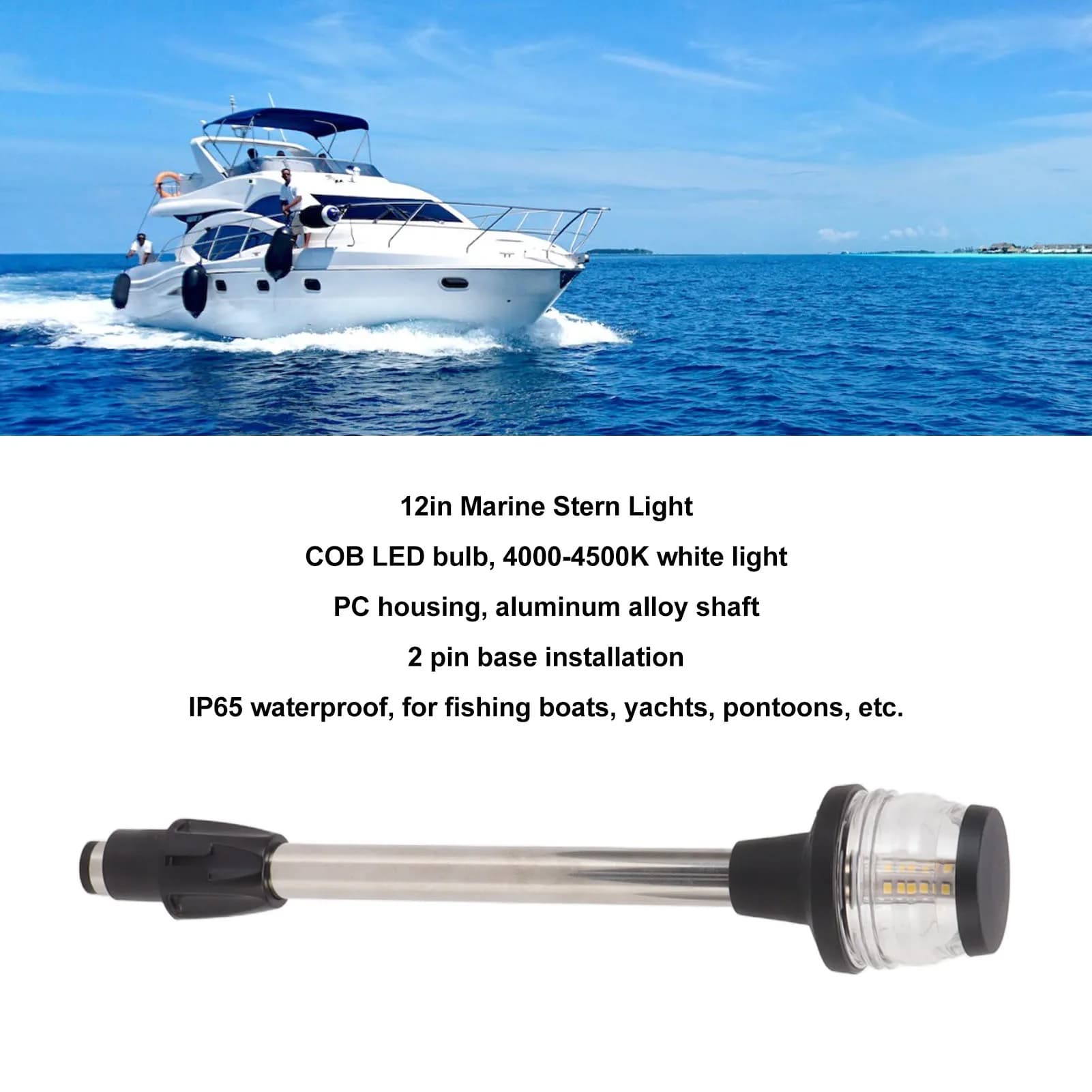 360 ° Luce per palo di ancoraggio marino per barche Yacht DC10-24V 2.5W 250LM Luce di navigazione per poppa a LED IP65 impermeabile