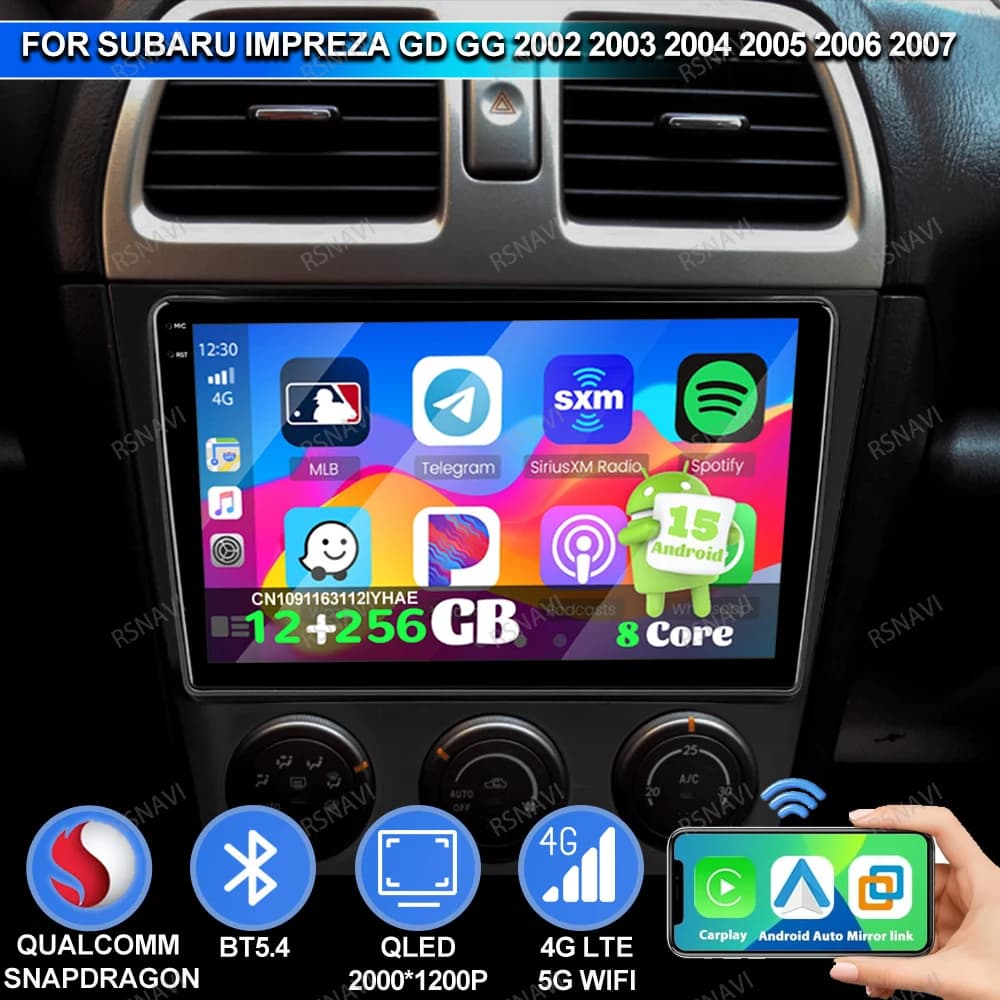 Autoradio Android 15 Per Subaru Impreza GD GG 2002- 2007 Autoradio Supporto Del Telefono Accessori Auto Interni Viedo Player H7 Led
