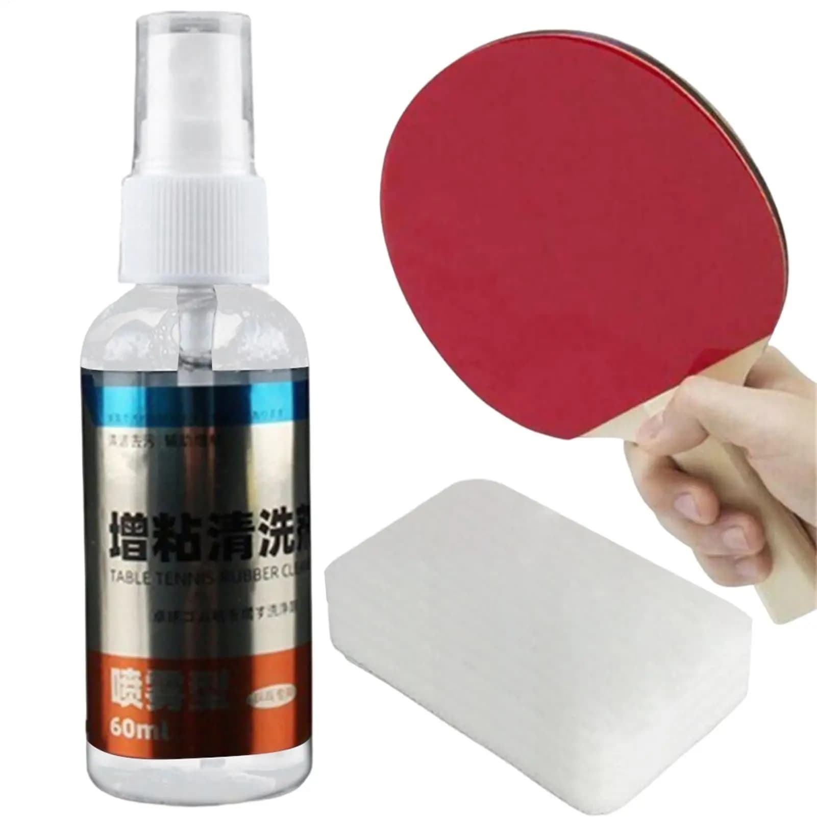 Kit di Pulizia per Racchette da Ping Pong, Detergente per Gomma 60ml, Spray Antistatico per Racchette