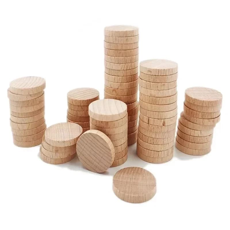 1-6cm Natural Beech Wooden Rounds for DIY Craft, Painting, Laser Engraving, Home Decor Unfinished Wood Round Coins