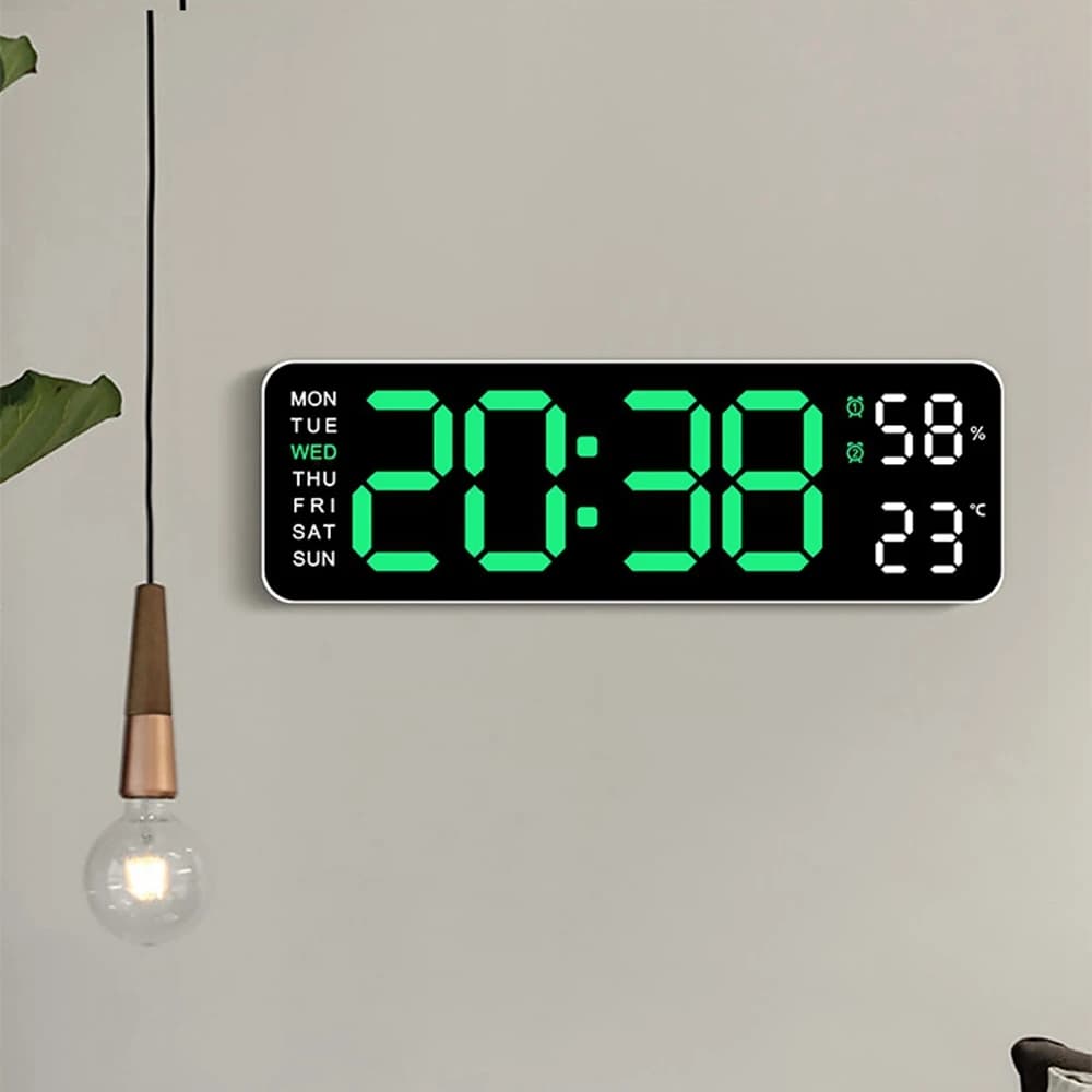 Large Digital Wall Clock Temperature And Humidity Weekly Display Luminosity LED Electronic Table Alarm Adjustable 12/24 Hours