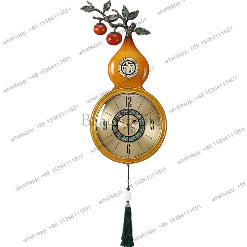 Nuovo orologio da parete cinese in ottone, orologio silenzioso al quarzo a forma di zucca per soggiorno domestico
