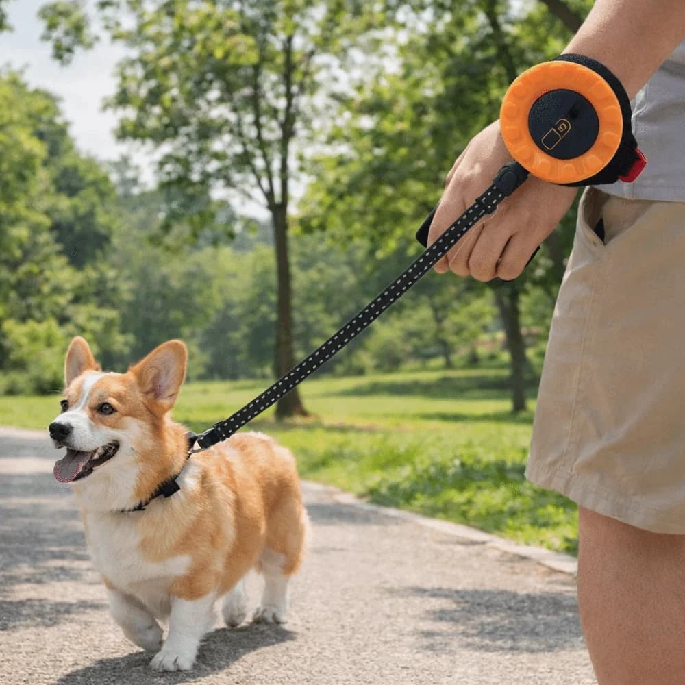 Guinzaglio per Cani Retrattile Automatico con Impugnatura Antiscivolo, Corda di Trazione Regolabile con Blocco a Un Clic, Corda per Passeggiare Cani Senza Mani
