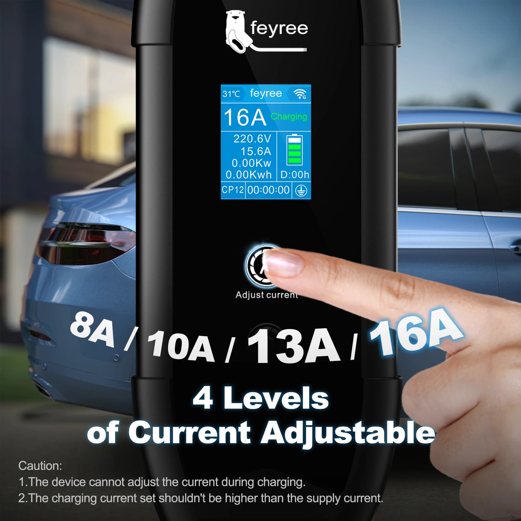 Feyree Set Charging&DelayTime for EV Cars, Portable EV Charger 3.5m Cable with WIFI APP Control Type1 16A 3.5kW Plug Customizabl