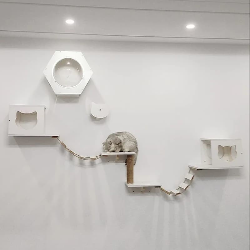 Creative Solid Wood Wall Hanging Climbing Frame, Cat Tree Furniture, Climbing Frame, Jumping Platform Springboard, Ladder, White