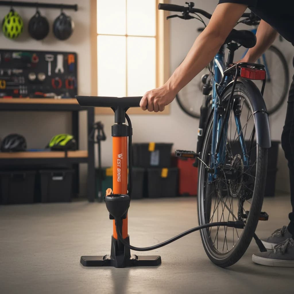 Pompa per Biciclette da Pavimento Ultra Resistente con Manometro, Compressore d'Aria ad Alta Pressione per Bici Elettriche e Pneumatici Auto, Uso Domestico, Base Stabile