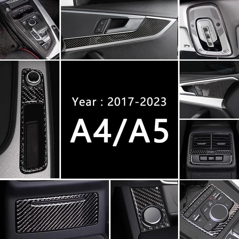 Car Styling Pannello dei pulsanti interni in fibra di carbonio Decorazione Copertura Trim Cornice adesiva per Audi A4 B9 2017-2023 Accessori auto