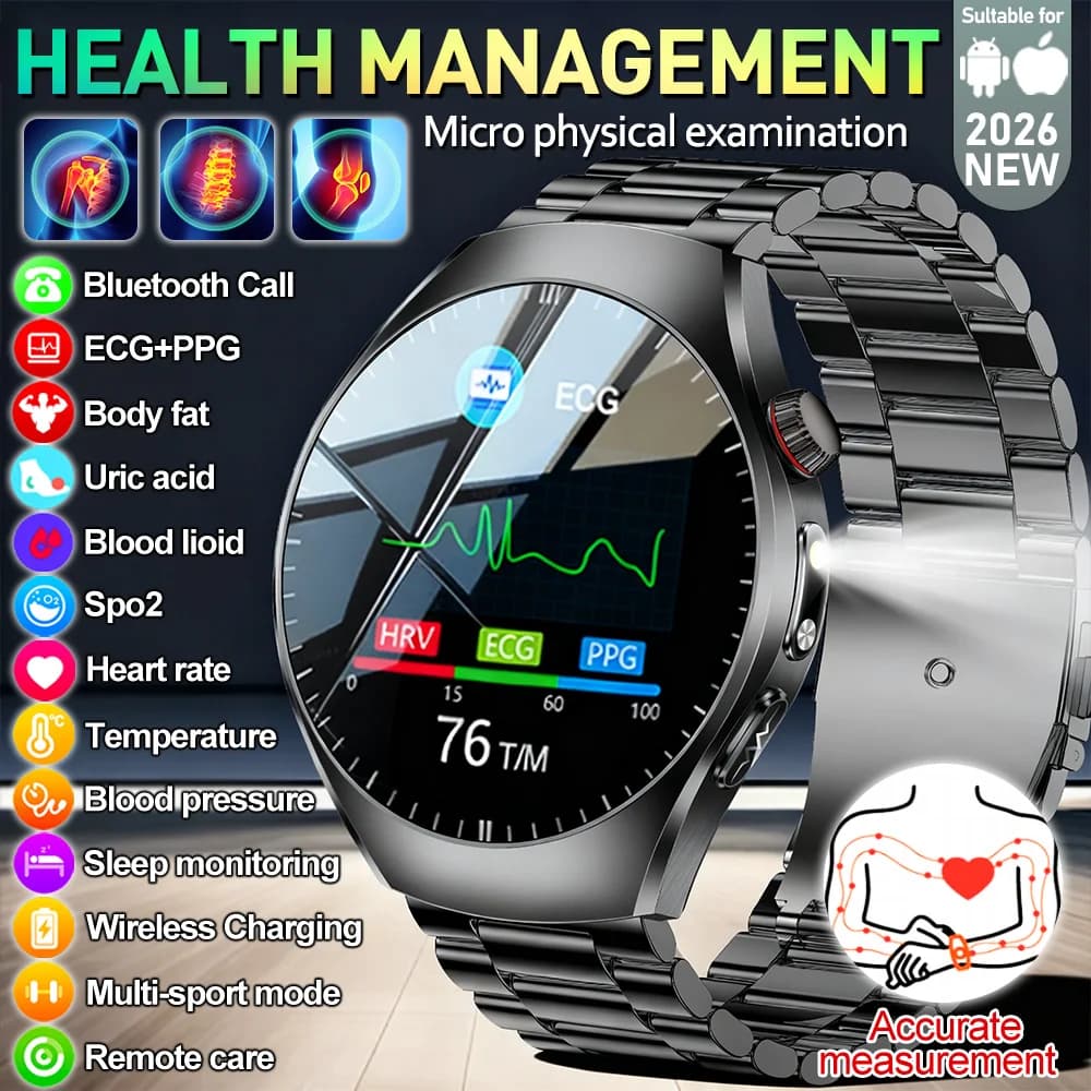 2026 Nuovo grado di infermieristico Analisi del corpo Smart Watch ECG Lipidi nel sangue Acido urico Grasso corporeo Sport IP68 Chiamata vocale SmartWatch Uomo Donna