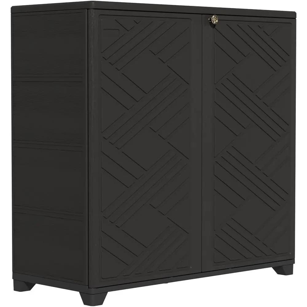 Indoor/Outdoor Storage Cabinet Waterproof, 34x15x34 Plastic Outdoor Storage Box for Garden Balcony Bathroom, All Weather Outdoor