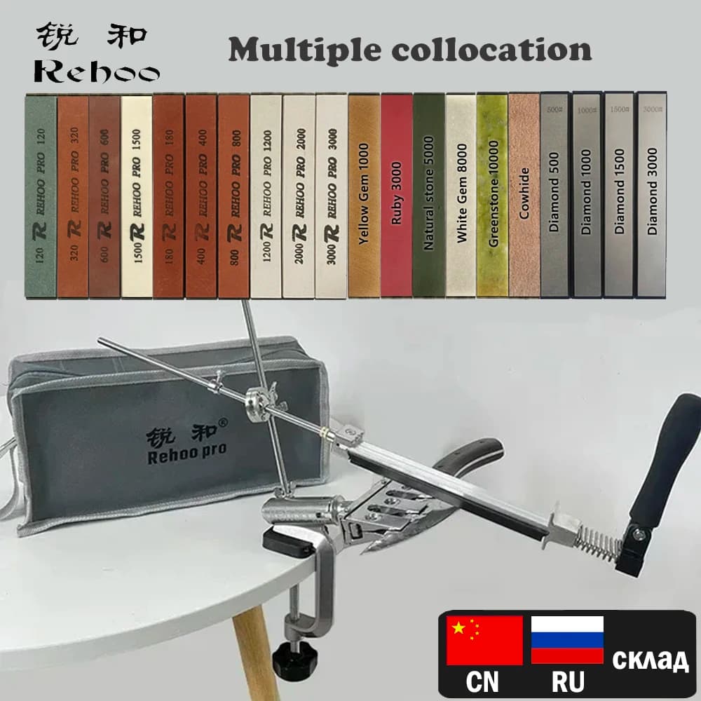 [Vendita calda] Rehoo Pro Rh006 sistema di affilatura per affilacoltelli ad angolo fisso professionale utensili da cucina pietra per coltelli multipli