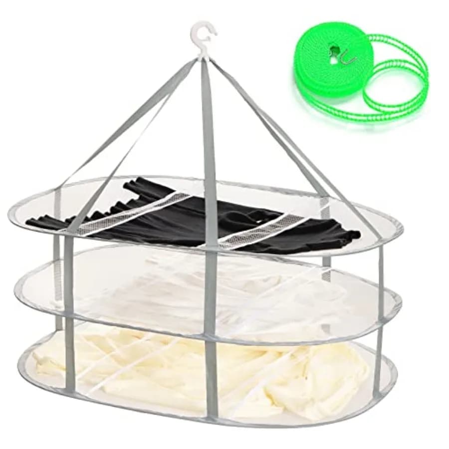 3-Tier Folding Mesh Clothes Hanging Dryer, Sweater Drying Rack, Large Laundry Drying Rack, Lay fold Flat Dry Hanger, Mesh Cloth