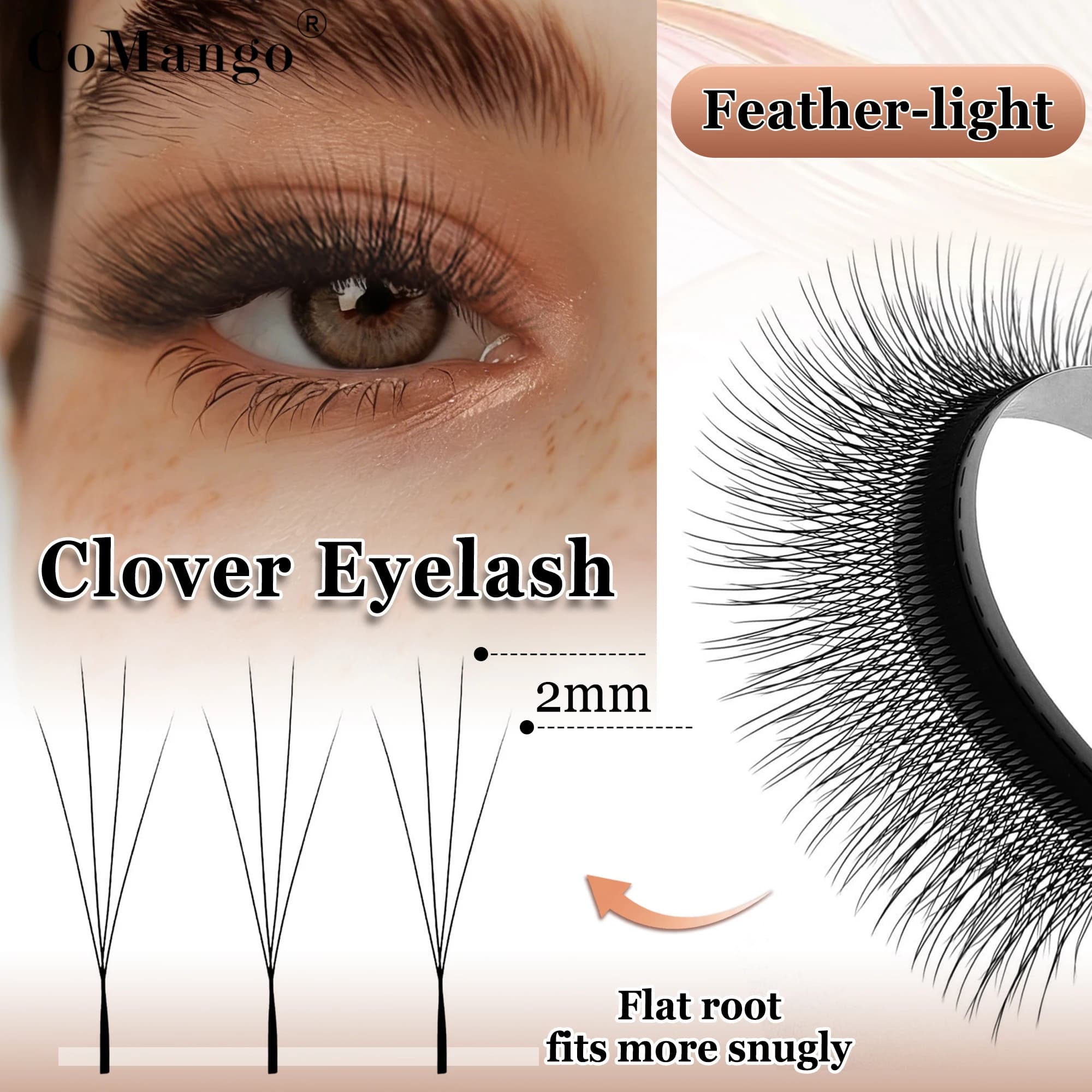 CoMango Fake 4D W-shaped lashes, prefabricated fan lashes, natural fake lashes in synthetic mink, makeup products.