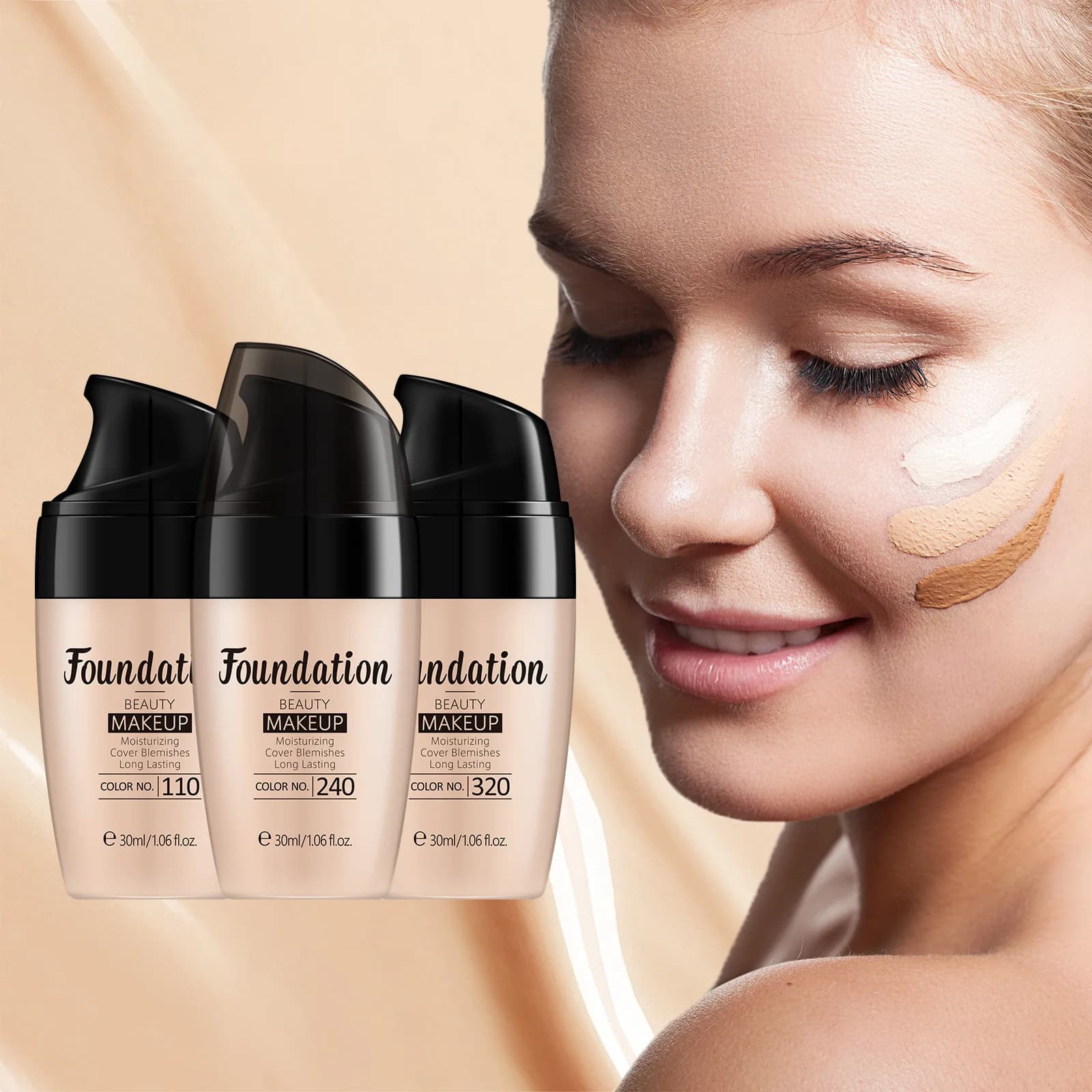LAIKOU Fondotinta Liquido in Diverse Tonalità, Idratante, Finitura Naturale, Copertura Totale, Base Trucco Cremosa a Lunga Durata 30ml