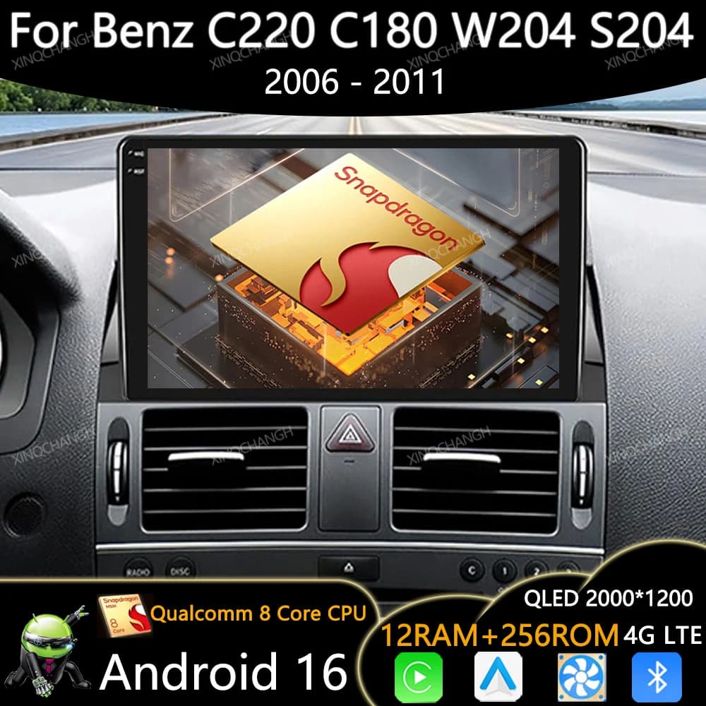 Android 16 Car Radio For Mercedes Benz C Class 3 C220 C180 W204 S204 2006 - 2011 QLED 4G WIFI Multimedia Stereo Video Player GPS