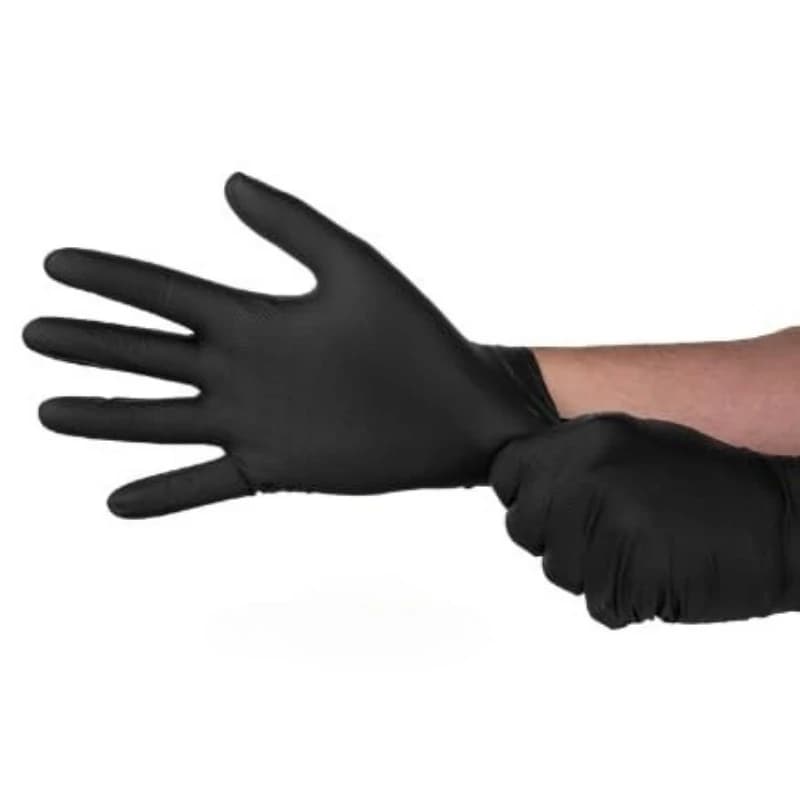 Guanti in nitrile resistenti da 5,5 mil da 50 pezzi Guanti monouso neri resistenti Polvere testurizzata con diamanti e senza lattice Forte peso medio