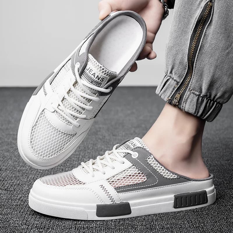 Super Sized Sandals 2026 Summer New Men's Perforated Mesh Slippers Breathable Outdoor Sports And Leisure Shoes Half Slippers Y2k