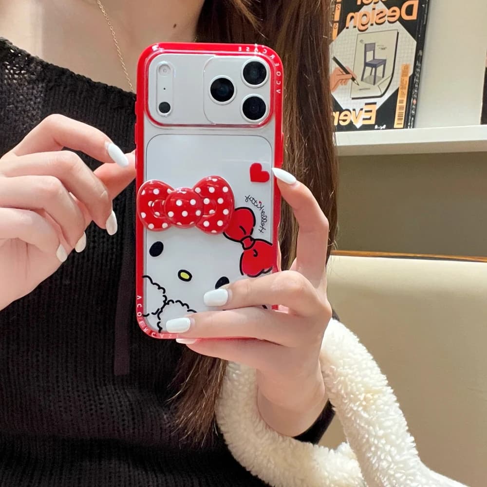 Custodia per telefono trasparente 3D con simpatico cartone animato Sanrio Hello Kitty e fiocco per iPhone 17 16 15 14 13 Pro Max, antiurto e rigida