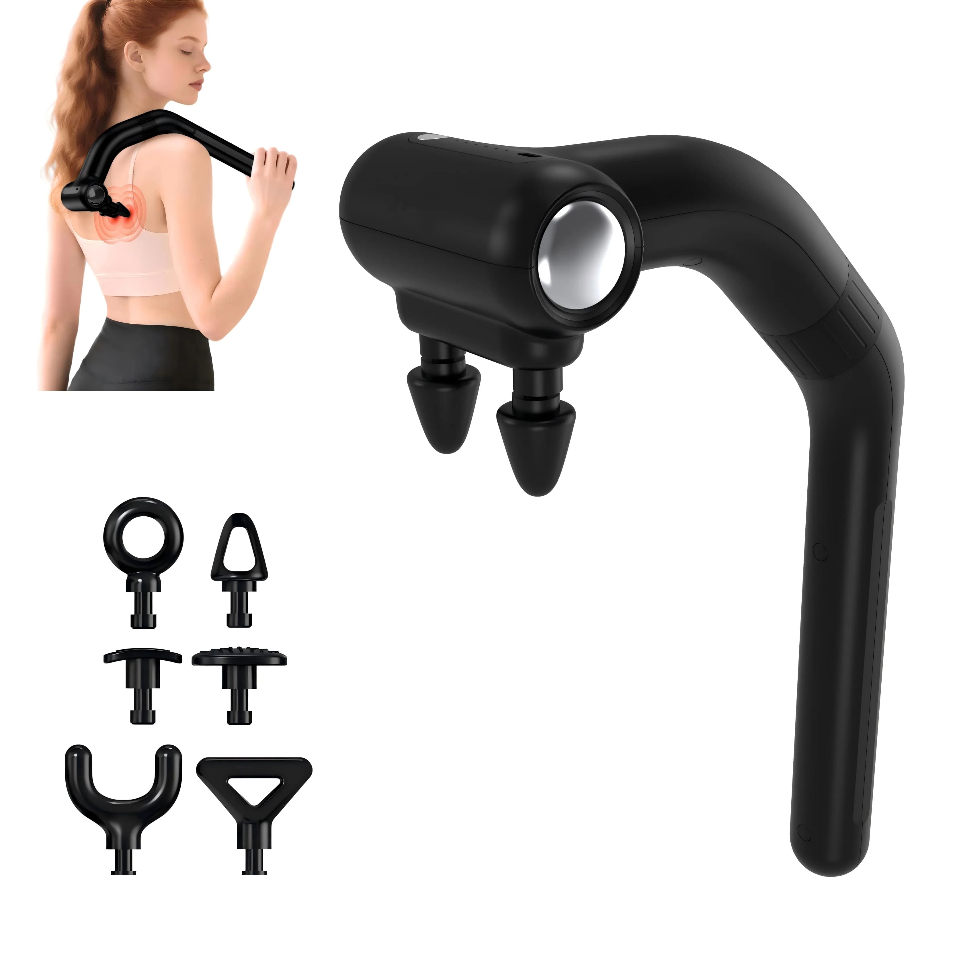 Double Head Wireless Percussion Massage Gun with Detachable Extension Handle Deep Fabric Back Massage to reach difficult muscles