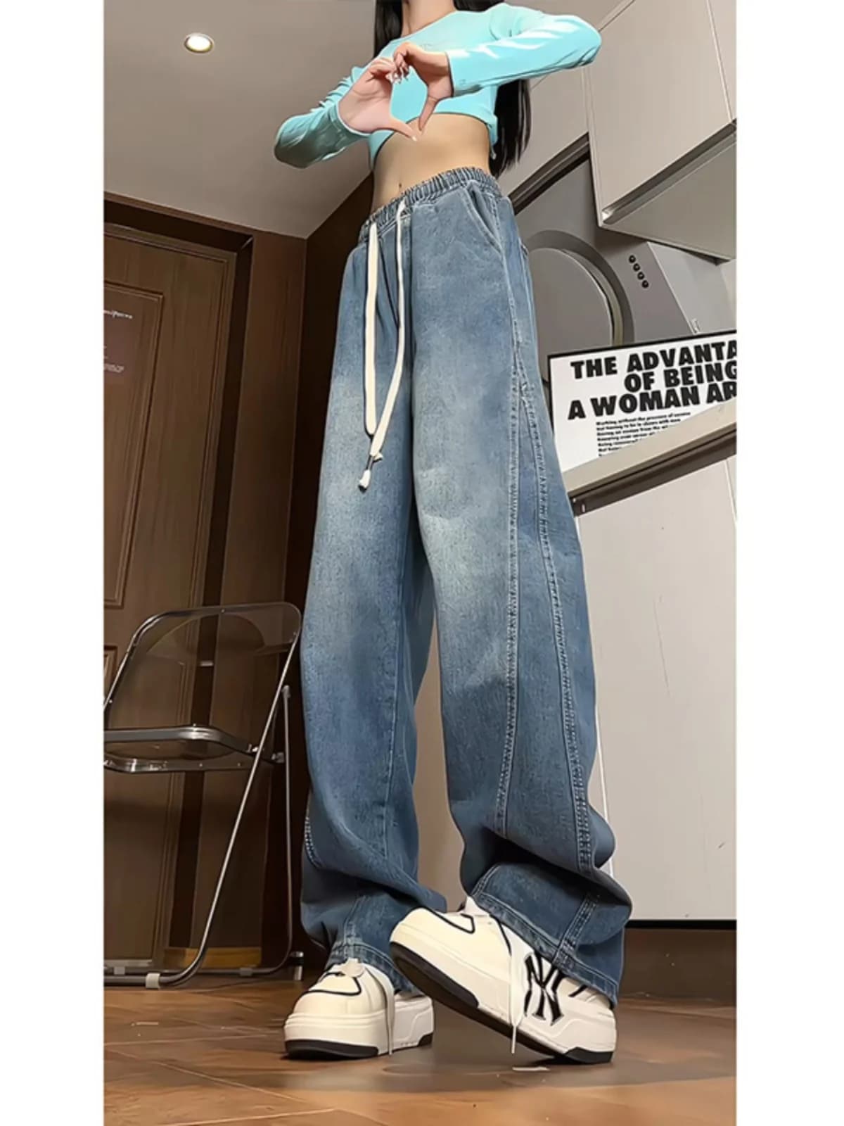 Jeans da Uomo Autunno Inverno a Gamba Larga, Vita Elastica, Taglio Dritto, Stile Workwear, Design Trendy e Giovanile