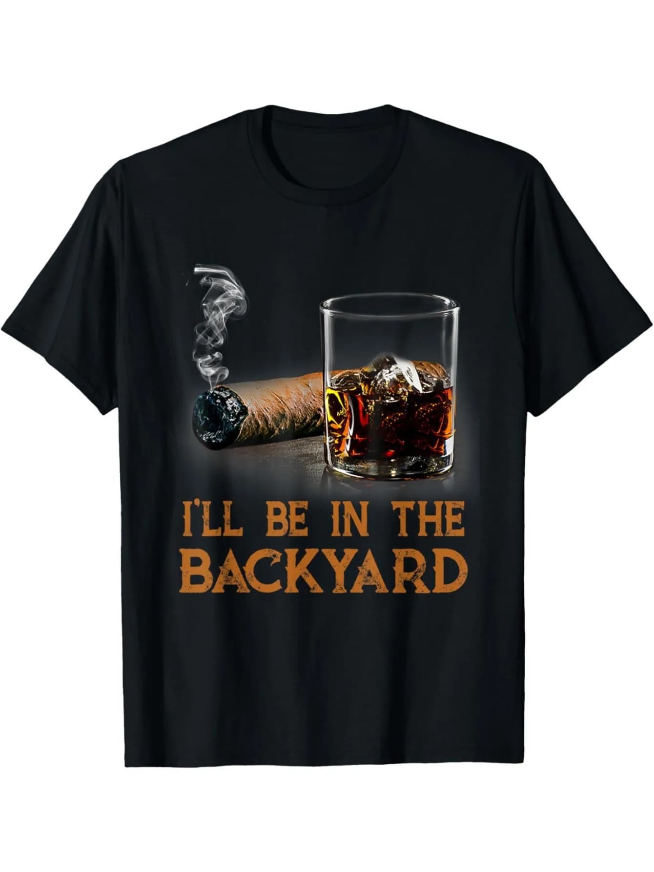 T-shirt stampata da uomo con sigari divertenti e amanti del bourbon, 1 pezzo, tessuto 100% cotone, girocollo