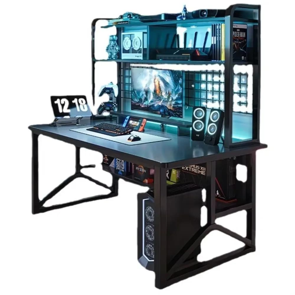 Modern Durable Metal+MDF Esports Gaming Desk with Storage Rack Y-Shaped Legs and Upgraded Structure