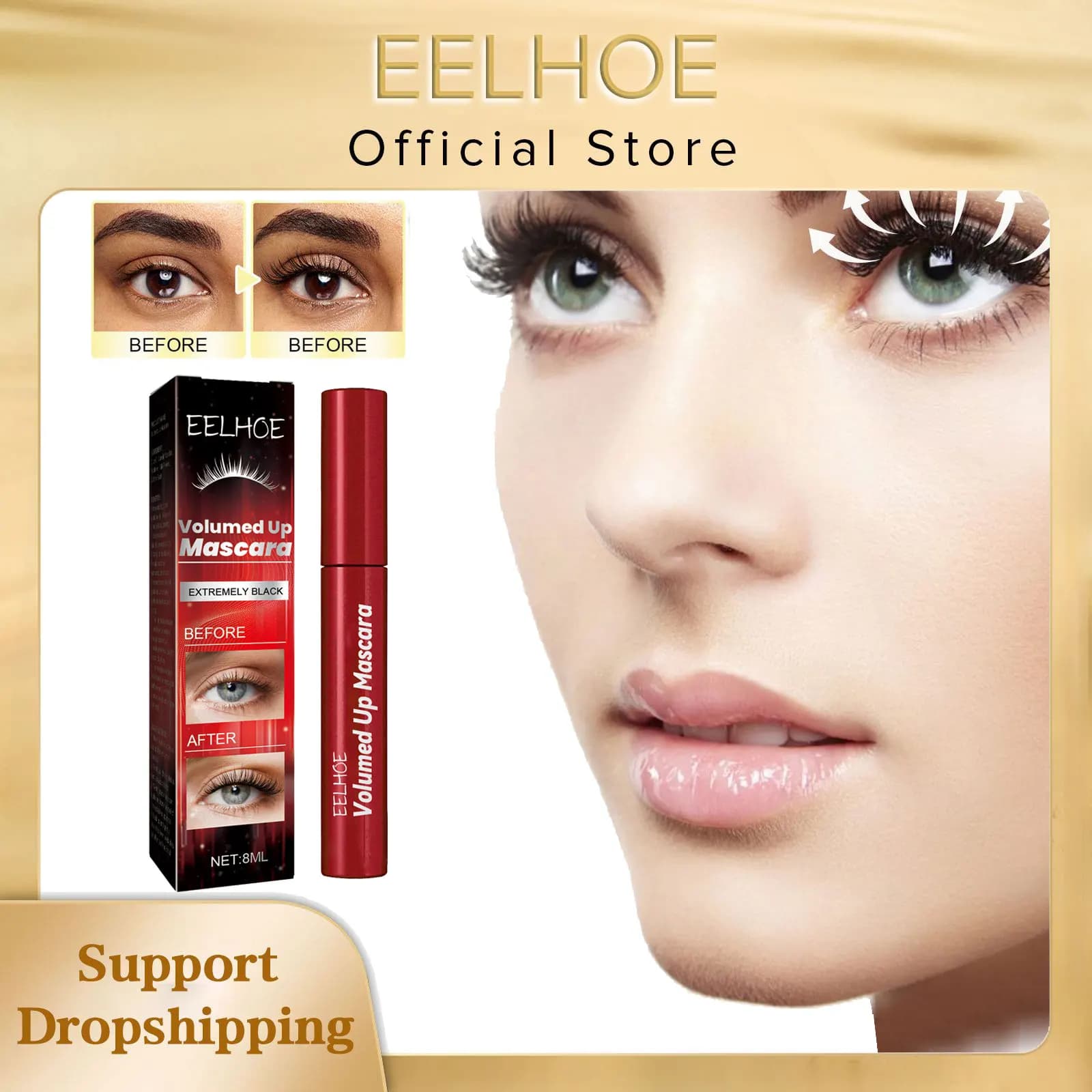 EELHOE Size Up Mascara Extension Eyelashes Waterproof Long Life Black Eyelashes Make Up Silk Fiber Mascara 4D