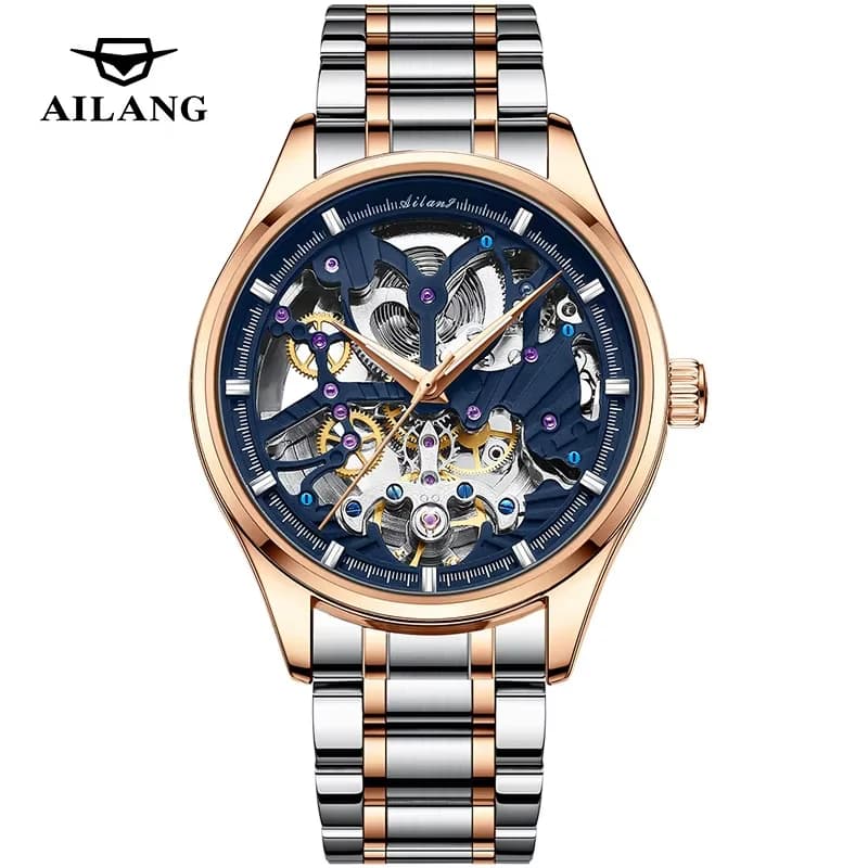 Orologio Automatico Tourbillon Classico AILANG alla Moda per Regalo, Orologio Meccanico Scheletrato Sportivo con Cinturino in Pelle, Orologio Vuoto (Hollow) Relogio