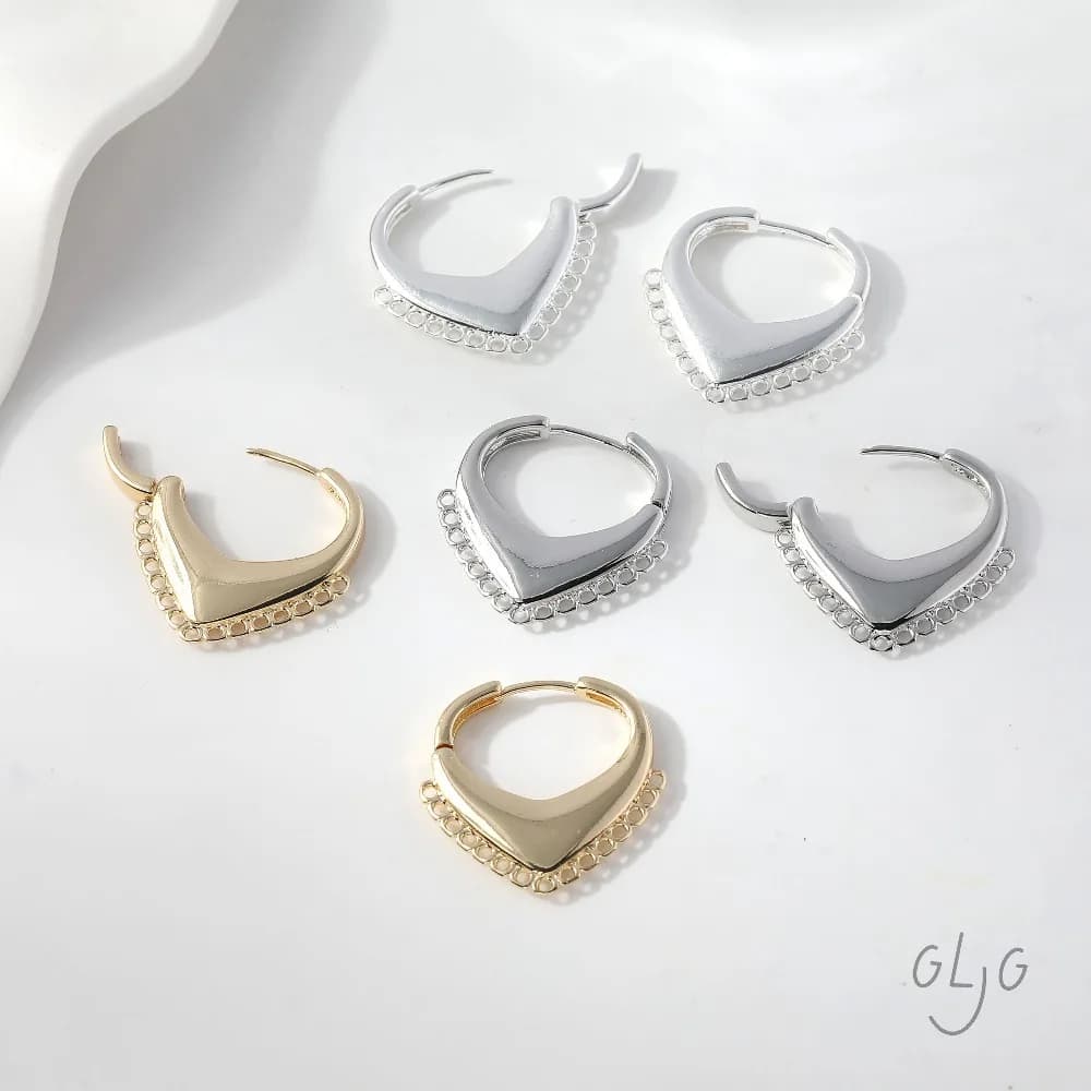 4 Pezzi Connettori per Orecchini a Cuore, Accessori per Creazione di Gioielli, Placcati in Oro 14k, 23mm