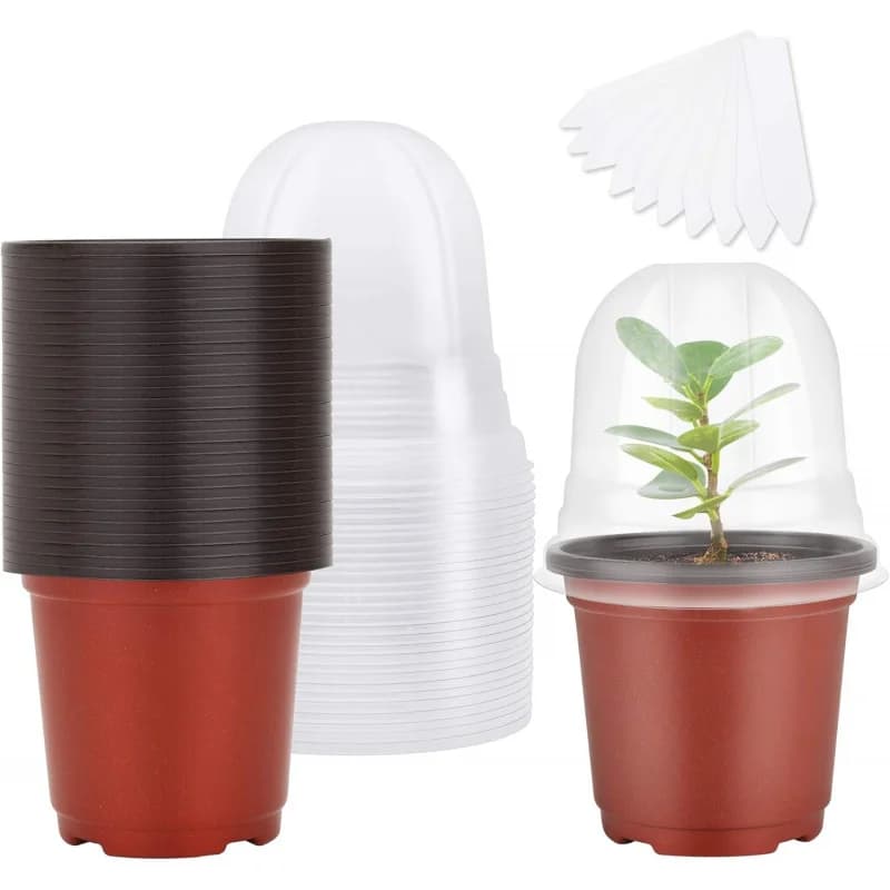 20 Individual 4 Inch Soft Transparent Plastic Plant Nursery Pots with Humidity Dome for Gardening And Flower Planting