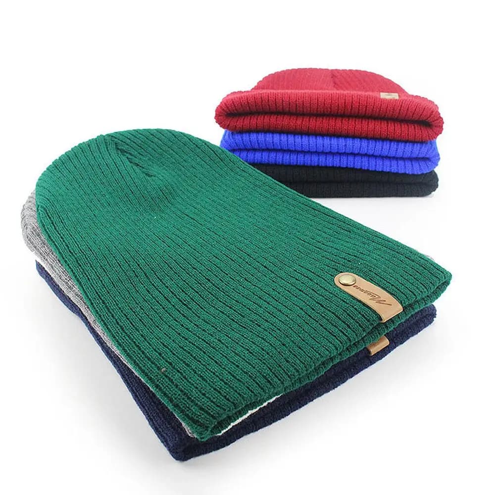 Warm Solid Color Bonnet Balaclava Men Women Knitted Beanie Hats Autumn Winter Adults Wool Cap