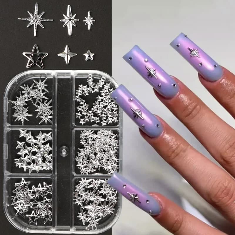 Metal Silver Star Nail Rivet Studs Y2K Starlight Design Charms 3D Nail Art Decoration luxury Alloy Jewelry Manicure Accessories