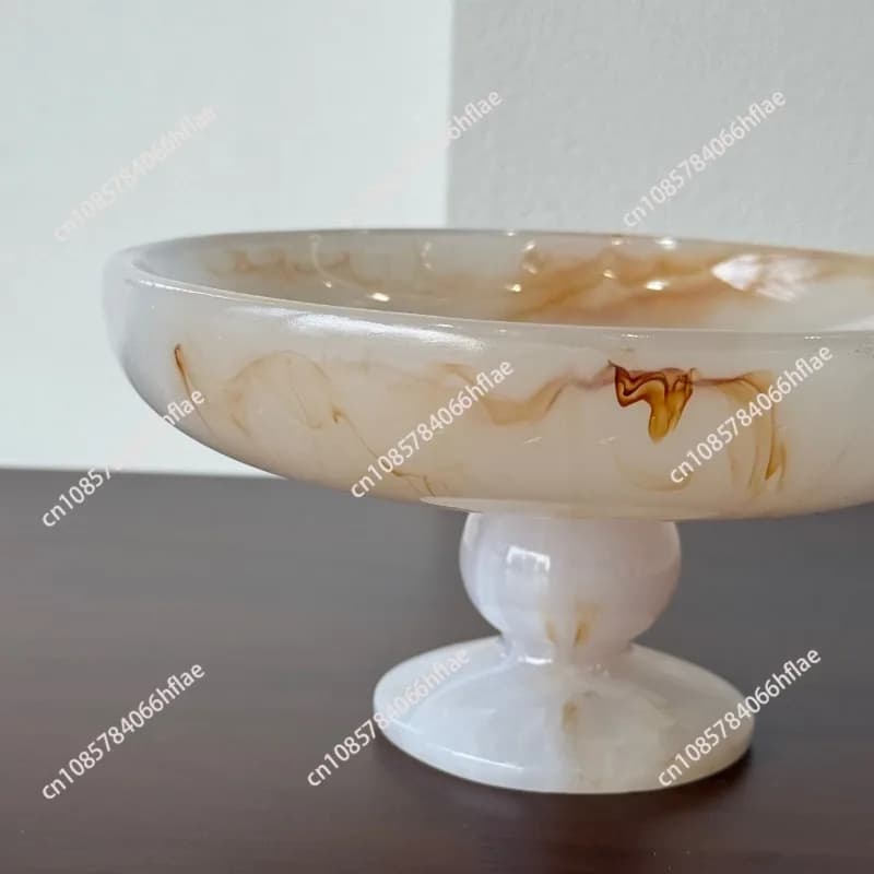 Resinimitationnaturalmarble round dried fruit plate household living room TV cabinet coffee table desktop melon seed snack plate