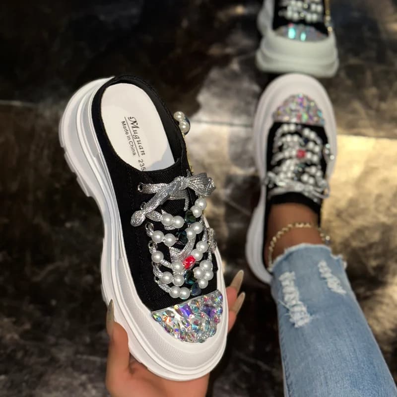 Women's shoes with rhinestones glossy Casual sneakers four seasons Fashionable women's sports shoes Zapatos Mujer