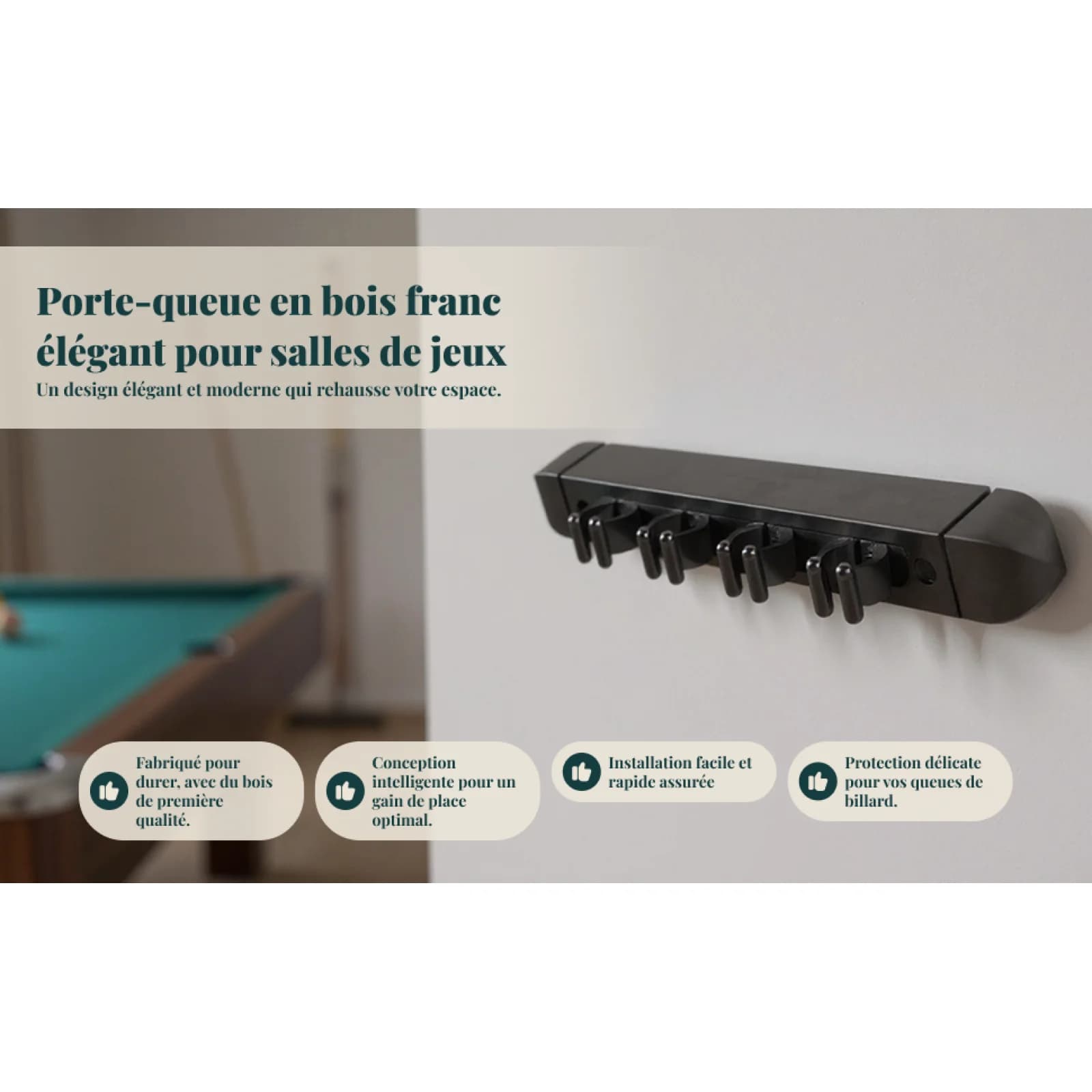 Supporto da Parete in Legno per Stecche da Biliardo, Porta Stecche Resistente per Tavolo da Biliardo, Ideale per Bar e Club