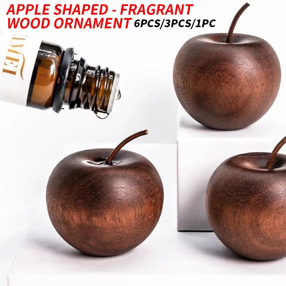 Set da 6 pezzi/3 pezzi/1 pezzo in legno profumato a forma di mela per la casa e l'auto, aromaterapia, olio essenziale, ornamento, fragranza di legno a prezzi accessibili