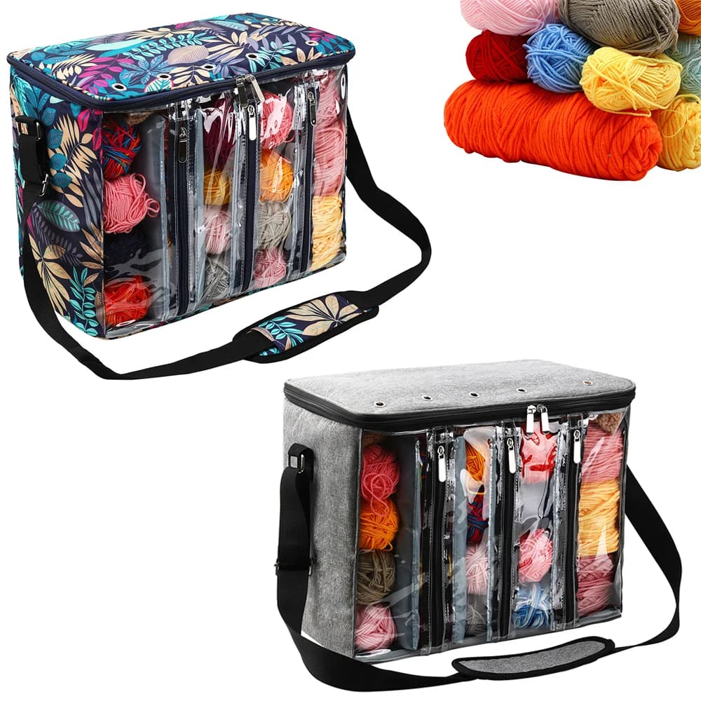 Borsa Portaoggetti per Filati con Tracolla in Tessuto Oxford 600D, Impermeabile, per Uncinetti e Accessori per Maglieria