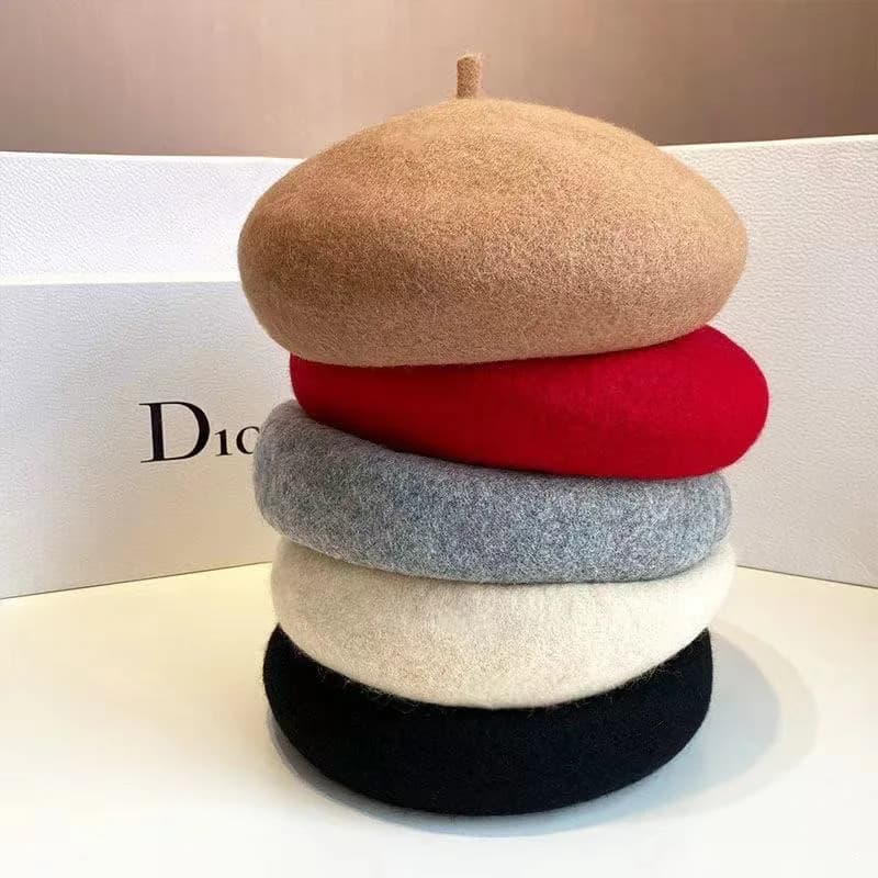 Winter Autumn Wool Beret Hat Women Thickened Warm 3D Texture Retro Artist Slender Face Daily Fashion Beanie for Ladies Outdoor