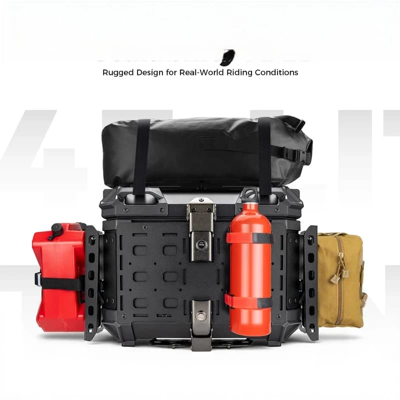 Motorcycle Tactical Aluminum Rear Luggage Trunk Storage Box with Panel Organizer Helmet