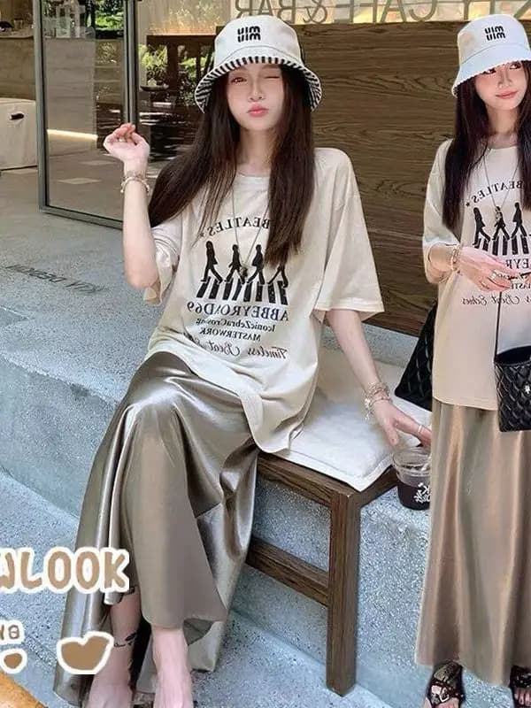 plus Size Summer 2026 Fashionable Sleeveless T-Shirt Top And Half Skirt Two-Piece Set for Women Comfortable Loose Fit Polyester