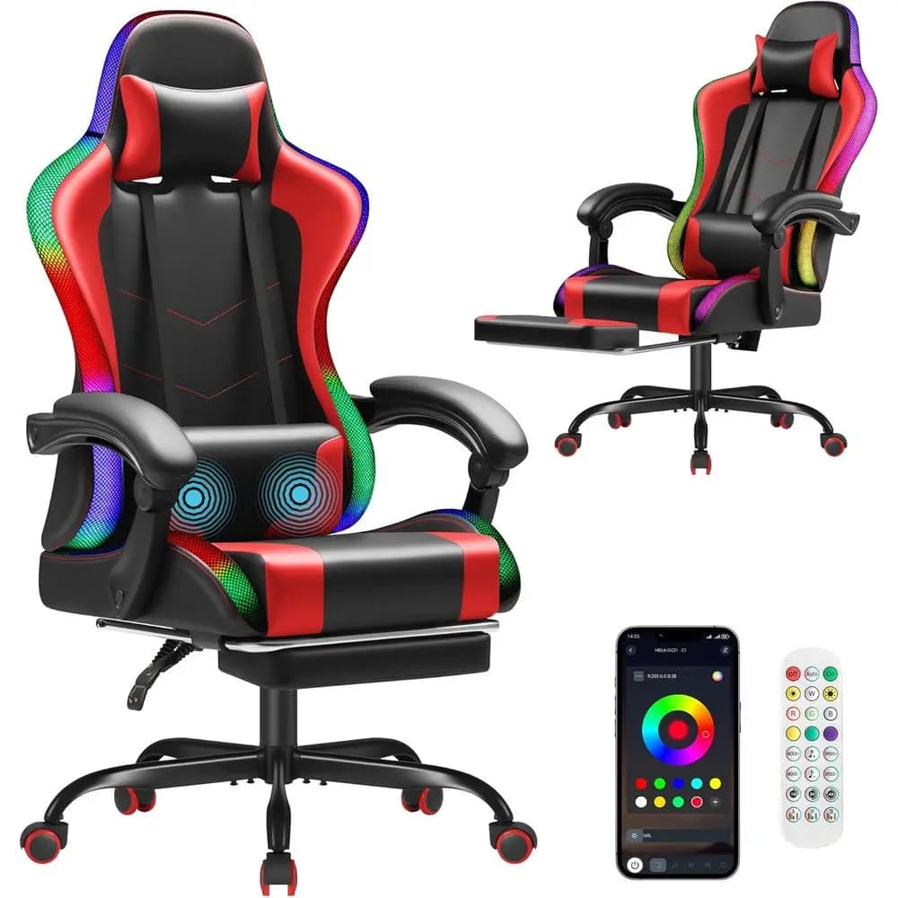 Sedia da gaming, sedia per videogiochi con poggiapiedi e supporto lombare massaggiante, sedia ergonomica per computer regolabile in altezza con base girevole