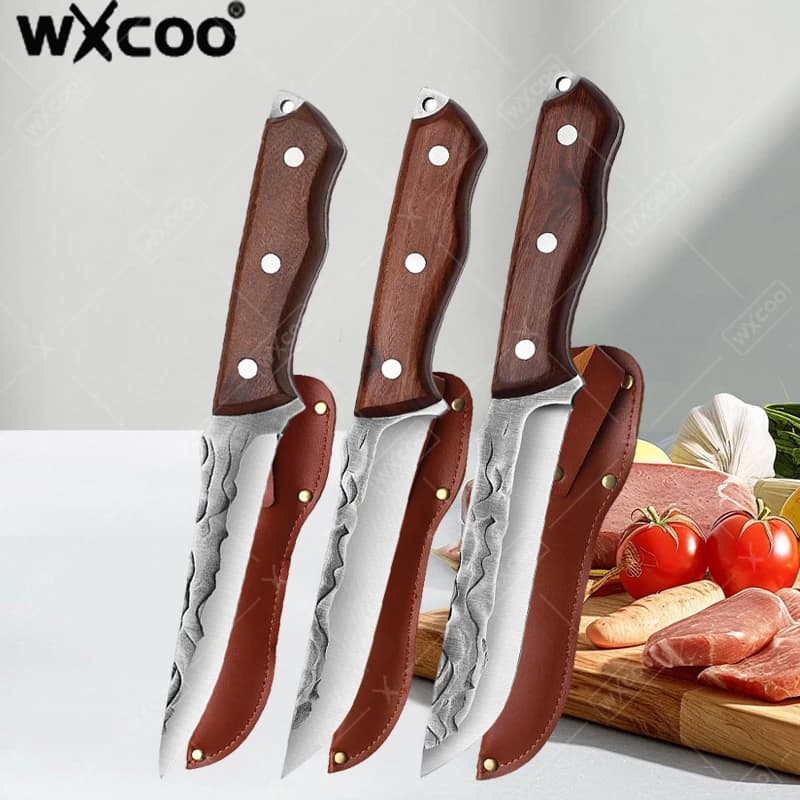 Hand Forged Butcher's Boning Knife Multi-Purpose Kitchen Knife for Deboning Cutting and Skinning Stainless Steel Meat Cleaver