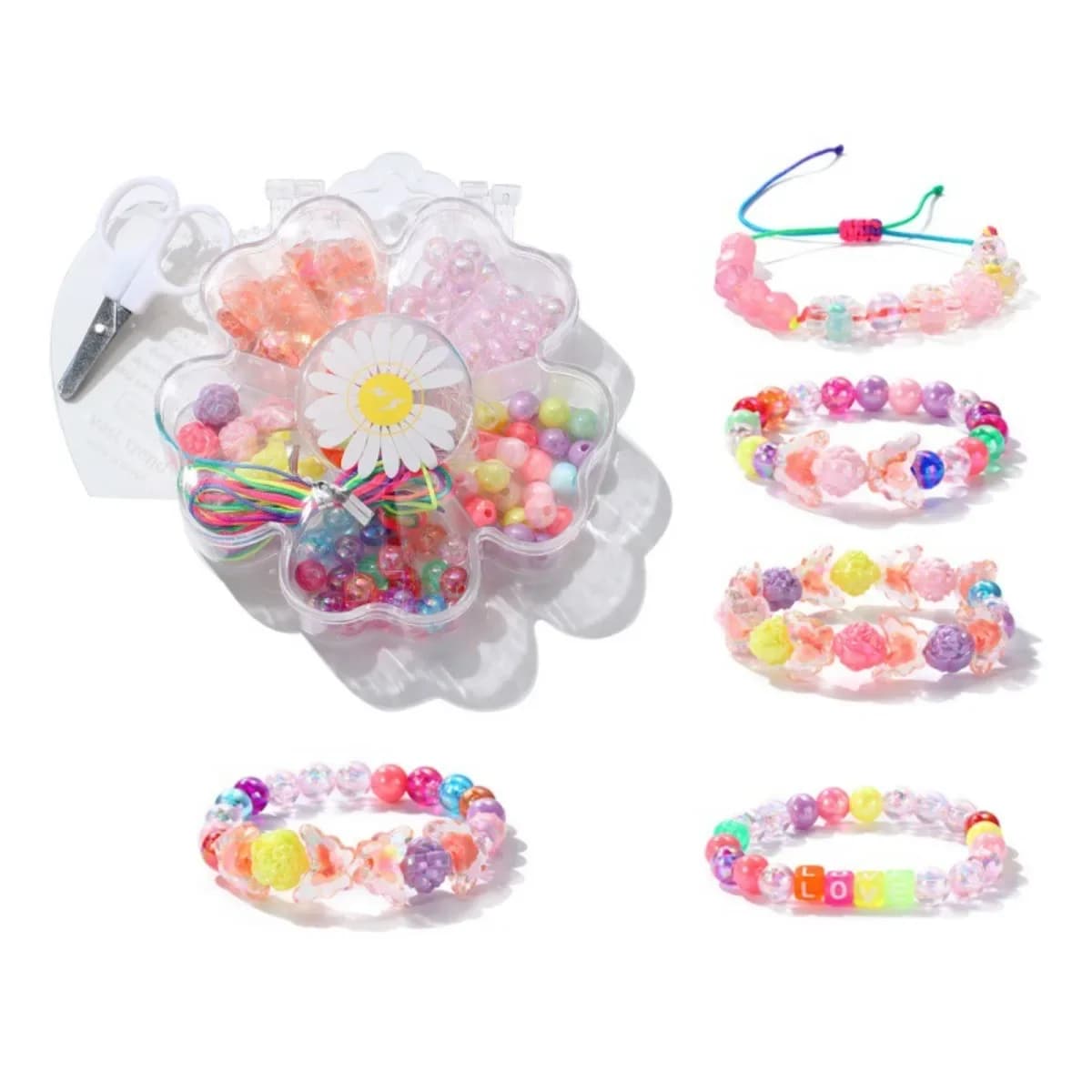 New Set of Fai-da-Te Jewelry with Beads | Beads Melted with Margherite Motives, Butterflies, Roses and Letters | Kit for Bracelets and Necklaces Handmade for Girls, New Gift