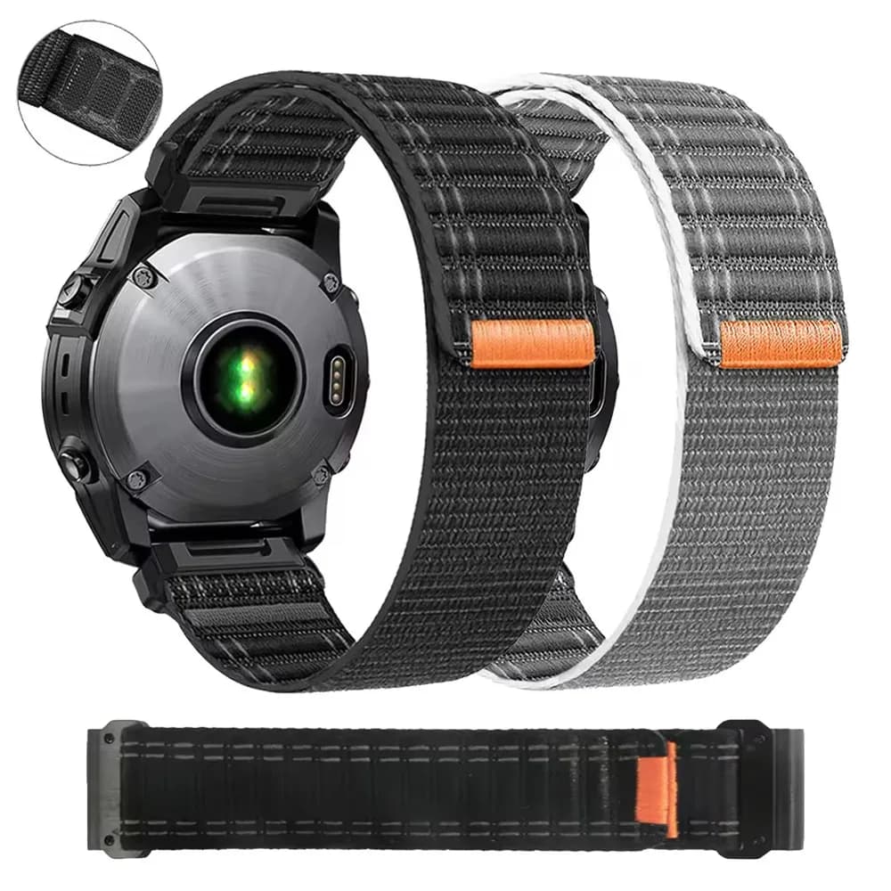 Cinturino in nylon 26/22mm per Garmin Quatix 8 47/Fenix 8pro E 7 7X 6 6X 5plus/Descent Mk3i/Instinct 3 2X/Enduro 3 Bracciale a fascia in velcro