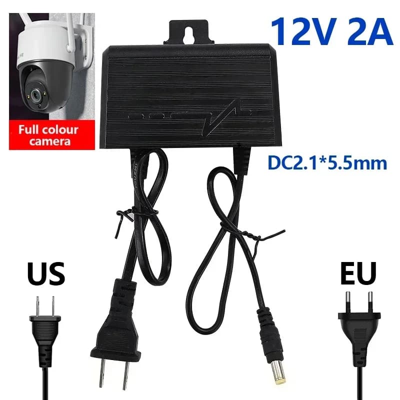 Alimentatore 12V 2A 2000mA Adattatore di alimentazione per telecamera CCTV Adattatore per spina EU US impermeabile esterno 2.1x5.5mm per caricabatterie per telecamera CCTV