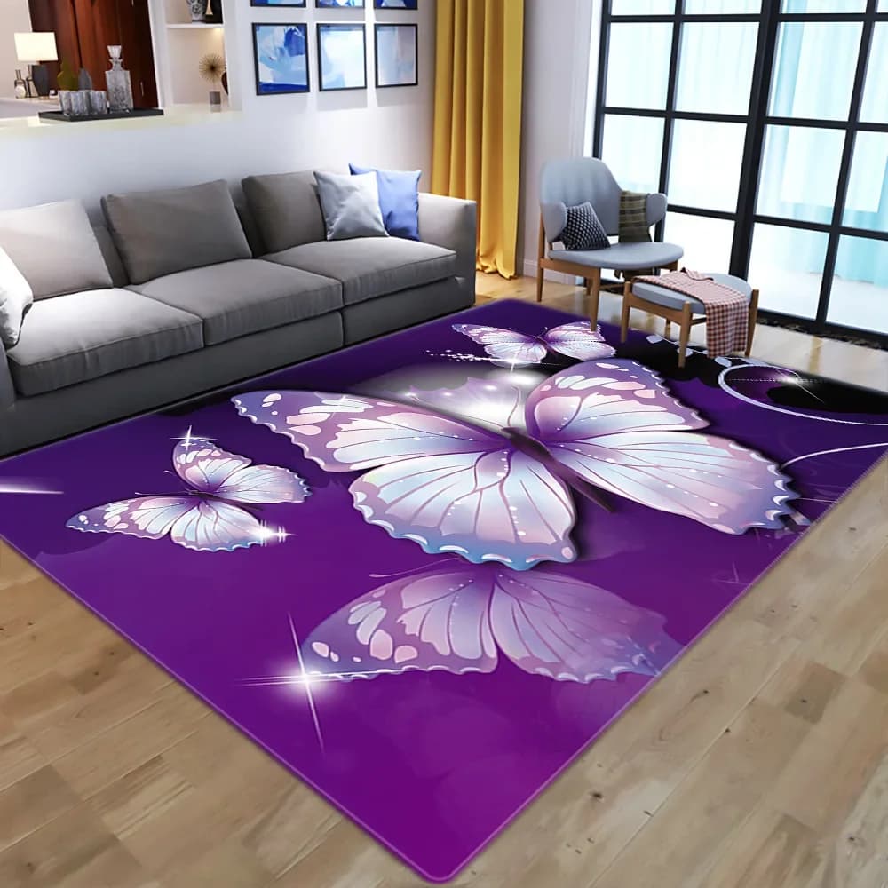 Dreamy Purple Butterfly Pattern tappeti per soggiorno camera da letto tappeti camera dei bambini tappeto da gioco Cartoon stampa 3D tappetini da gioco per bambini