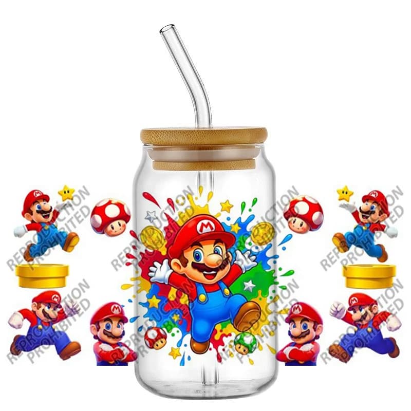 Popular game cartoon Character Pattern UV DTF Wraps Transfer Sticker For 16oz Libbey Glass Cup DIY Waterproof 3D Stickers