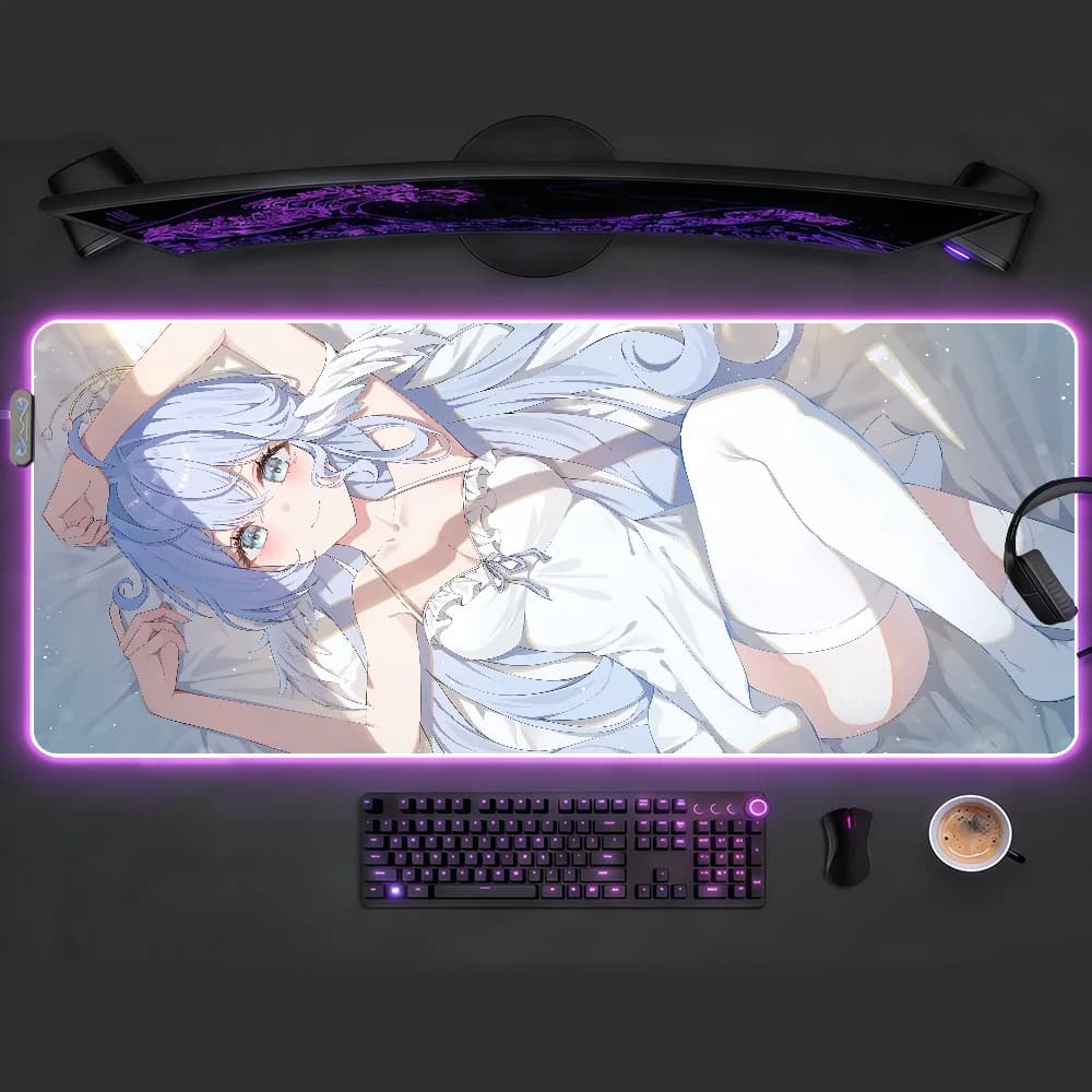 Tappetino per mouse Robin Honkai Star Rail RGB LED, antiscivolo, in gomma, accessori da gioco, grande XXL, per computer, ufficio, tastiera.