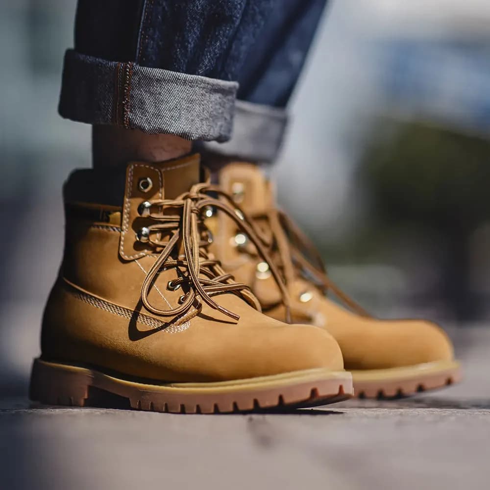 Maden Stivali gialli casual Stivali medio-alti Escursionismo all'aperto Stivali caldi classici vintage Scarpe da lavoro da uomo per l'autunno e l'inverno